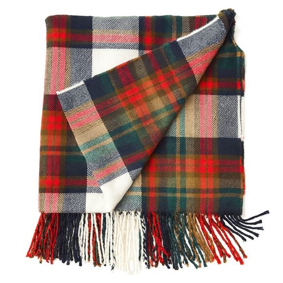 J. Crew Classic Plaid Scarf White Juniper Plaid - Picture 3 of 4